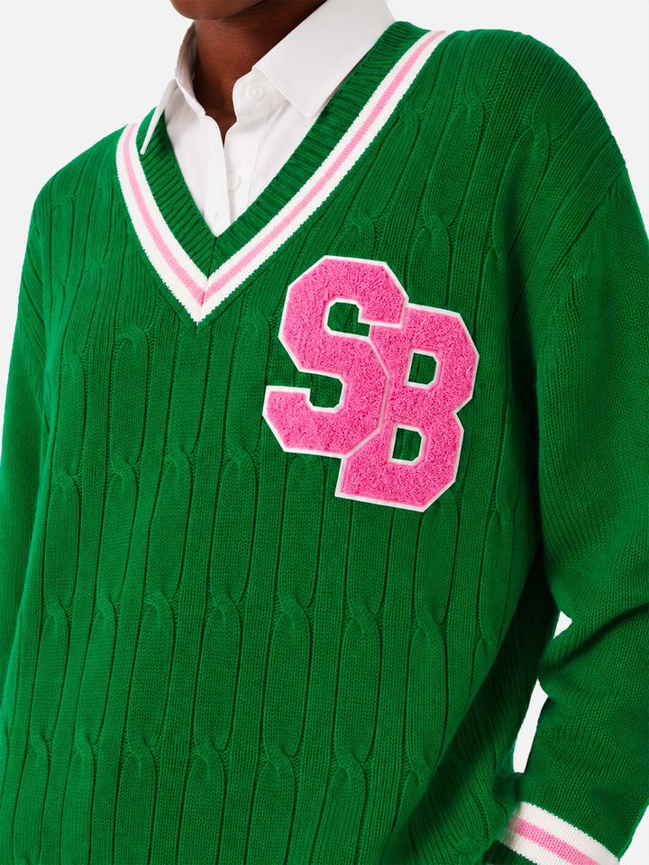 Green braided Roger V-neck sweater