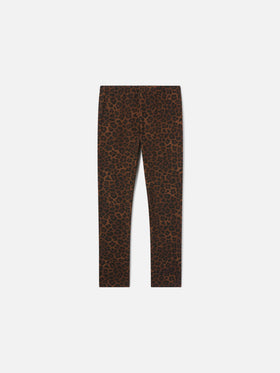Brown Rosy cotton leggings with leopard print