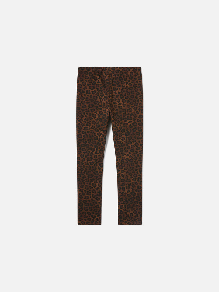 Brown Rosy cotton leggings with leopard print