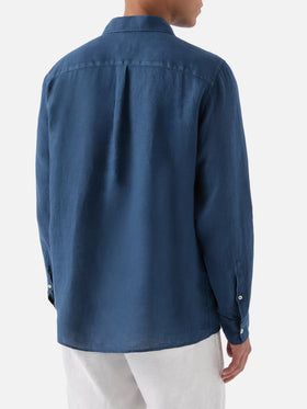 Polo Raphael in lino blu navy