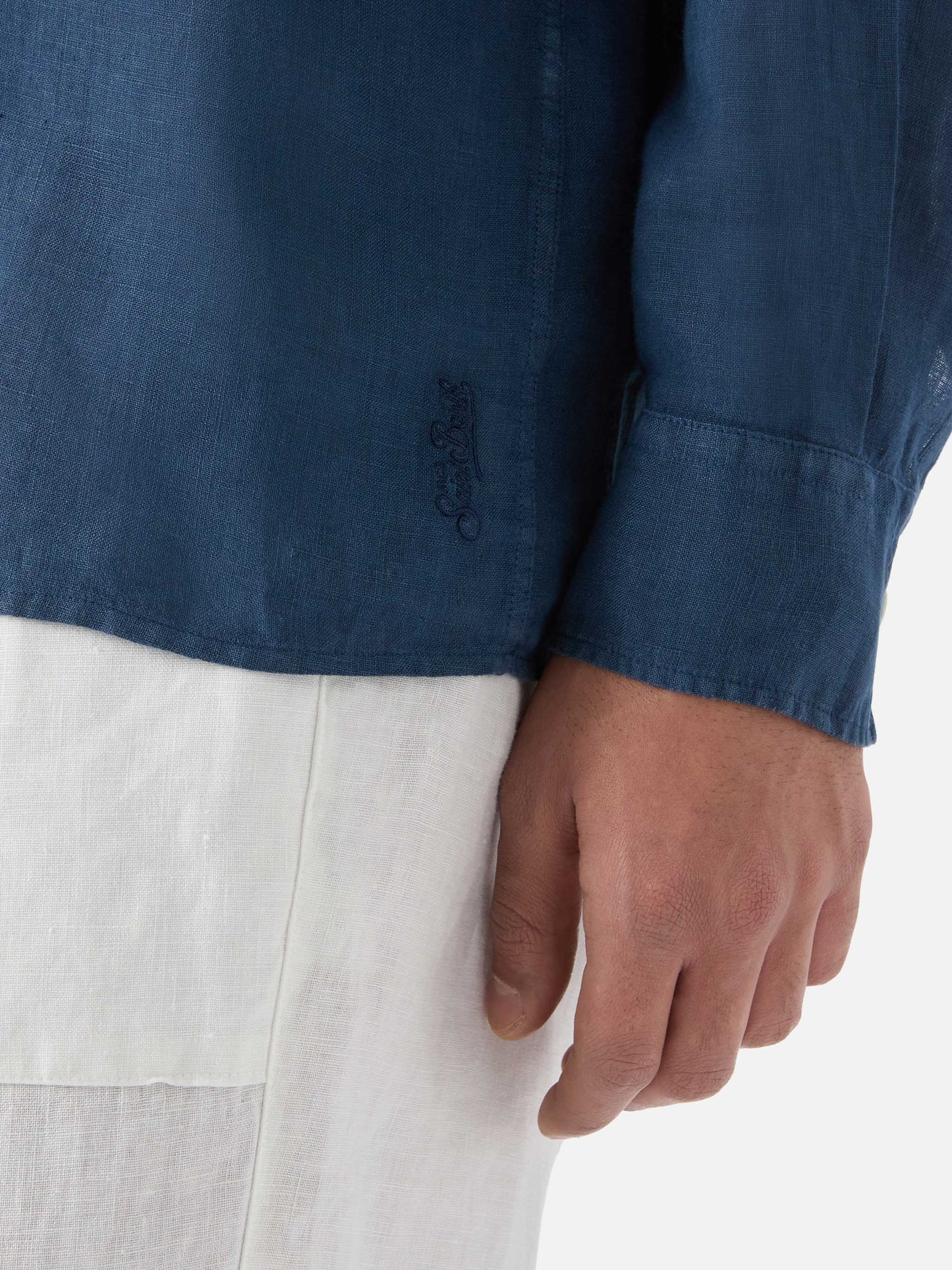 Polo Raphael in lino blu navy