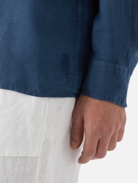 Polo Raphael in lino blu navy