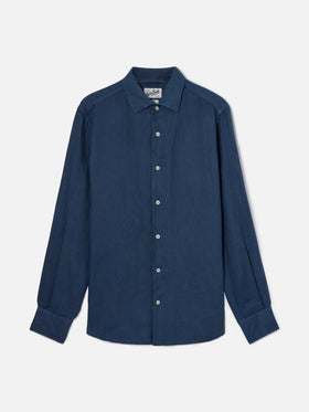Camicia Raphael blu navy in lino con tintura minerale