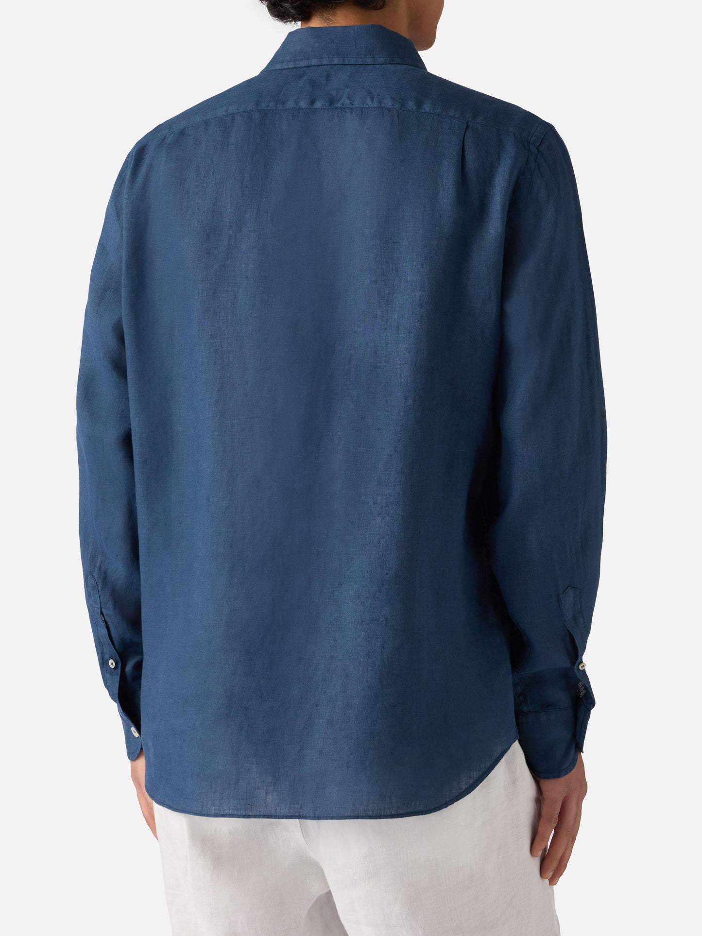 Camicia Raphael blu navy in lino con tintura minerale