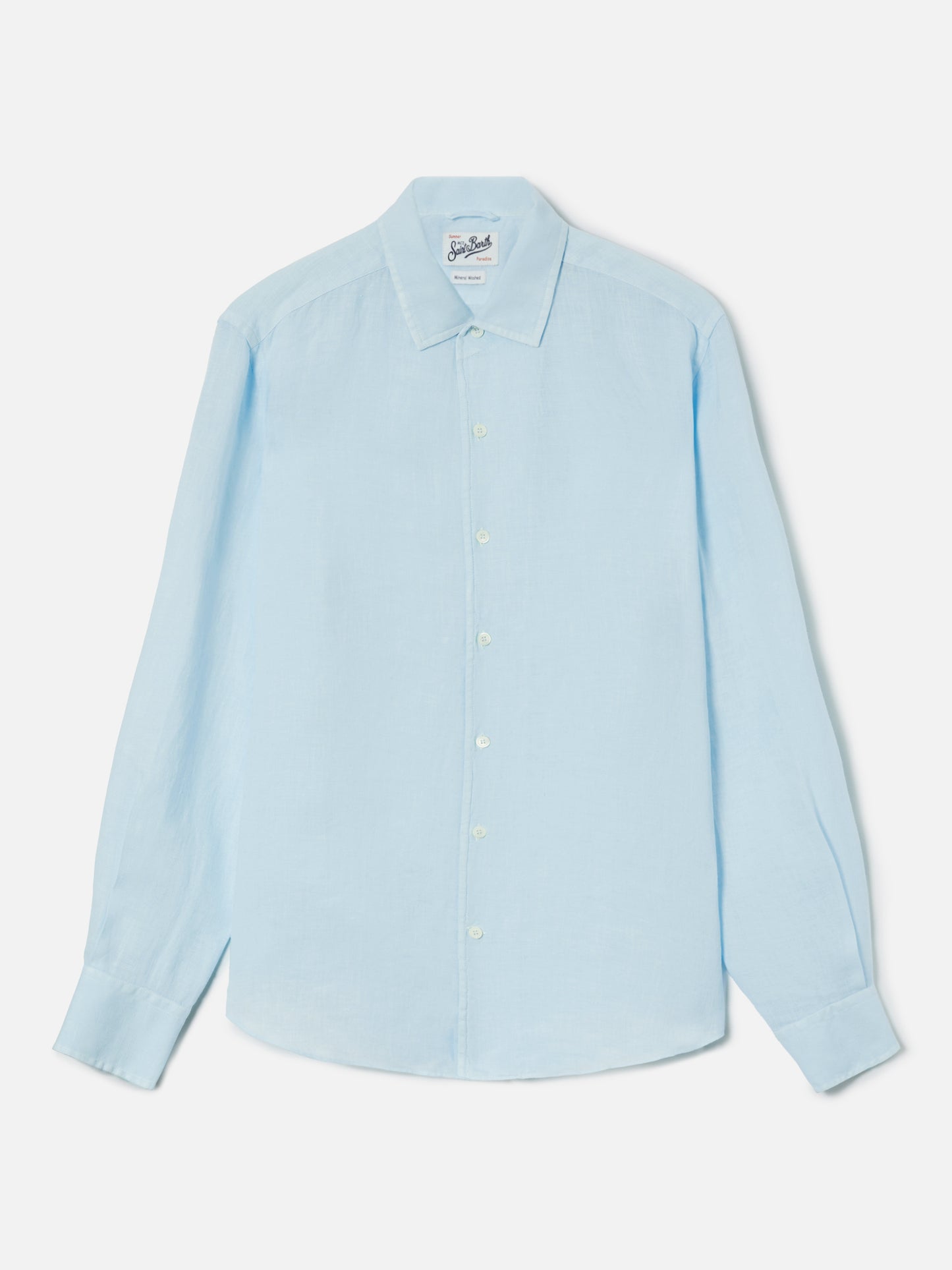 Chemise Raphael bleu clair en lin avec teinture minérale en pièce 