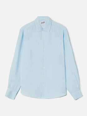 Chemise Raphael bleu clair en lin avec teinture minérale en pièce 