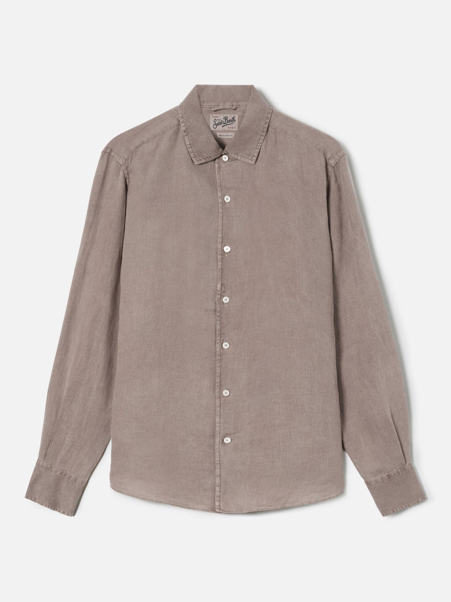 Camicia Raphael in puro lino marrone con tintura minerale