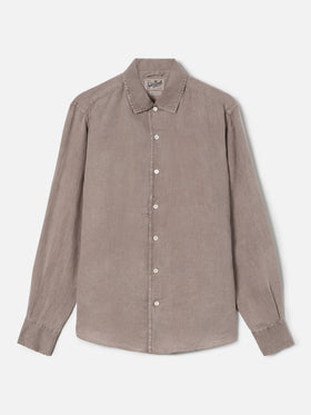 Camicia Raphael in puro lino marrone con tintura minerale