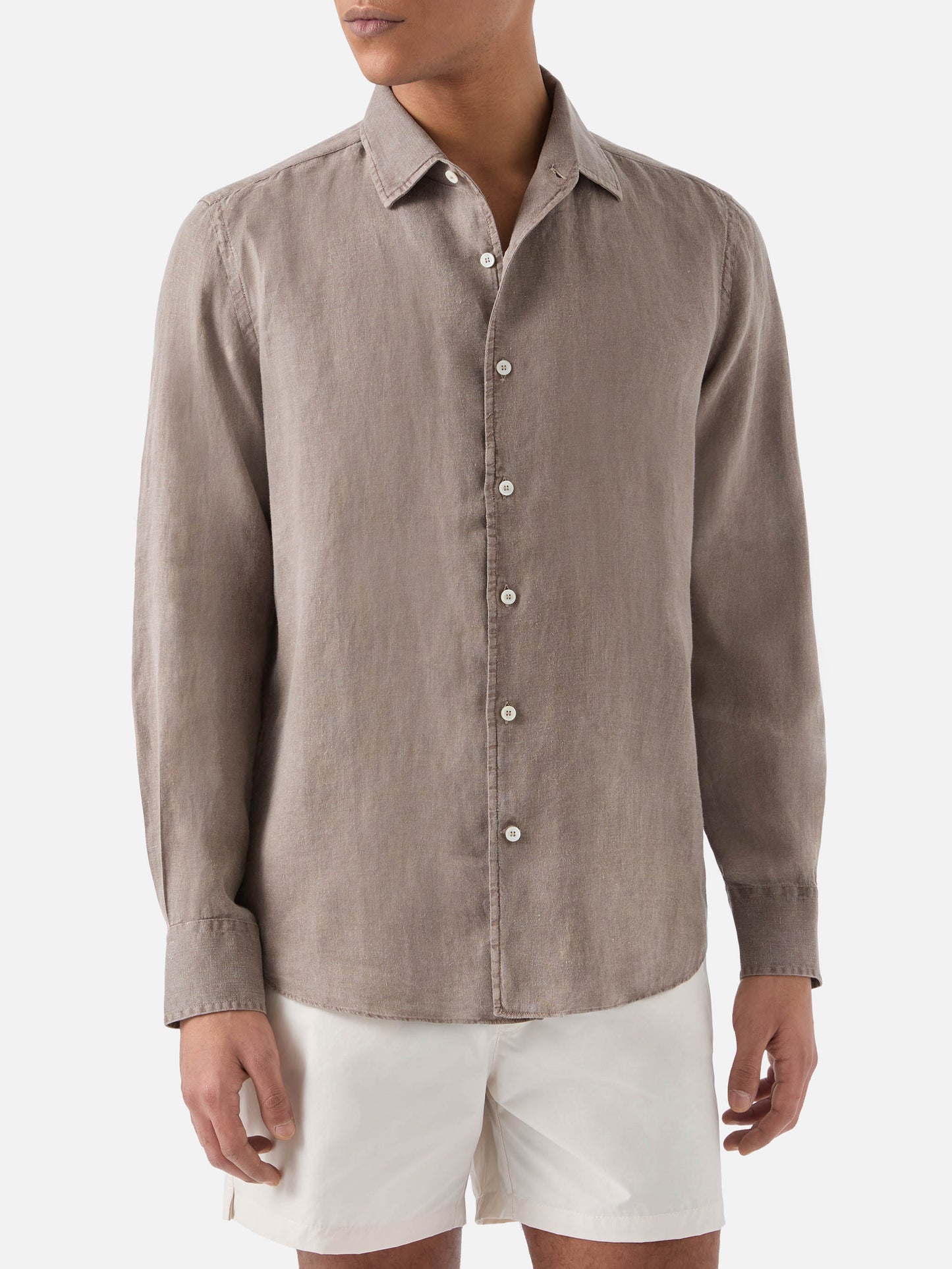 Camicia Raphael in puro lino marrone con tintura minerale