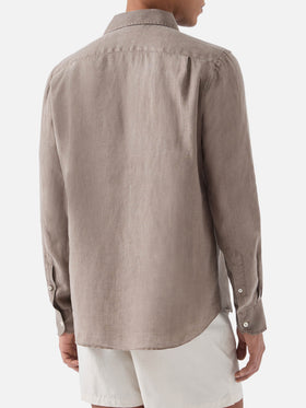 Camicia Raphael in puro lino marrone con tintura minerale