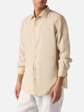 Chemise Raphael beige en lin avec teinture en pièce minérale 