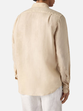 Chemise Raphael beige en lin avec teinture en pièce minérale 
