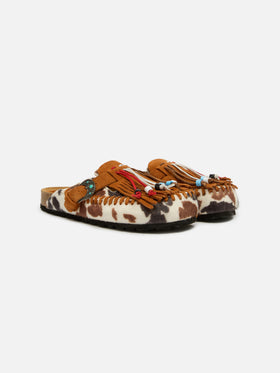 Caribe Sandalen mit Kuhfellmuster und Pferdeschwanz | TAJI SPECIAL EDITION