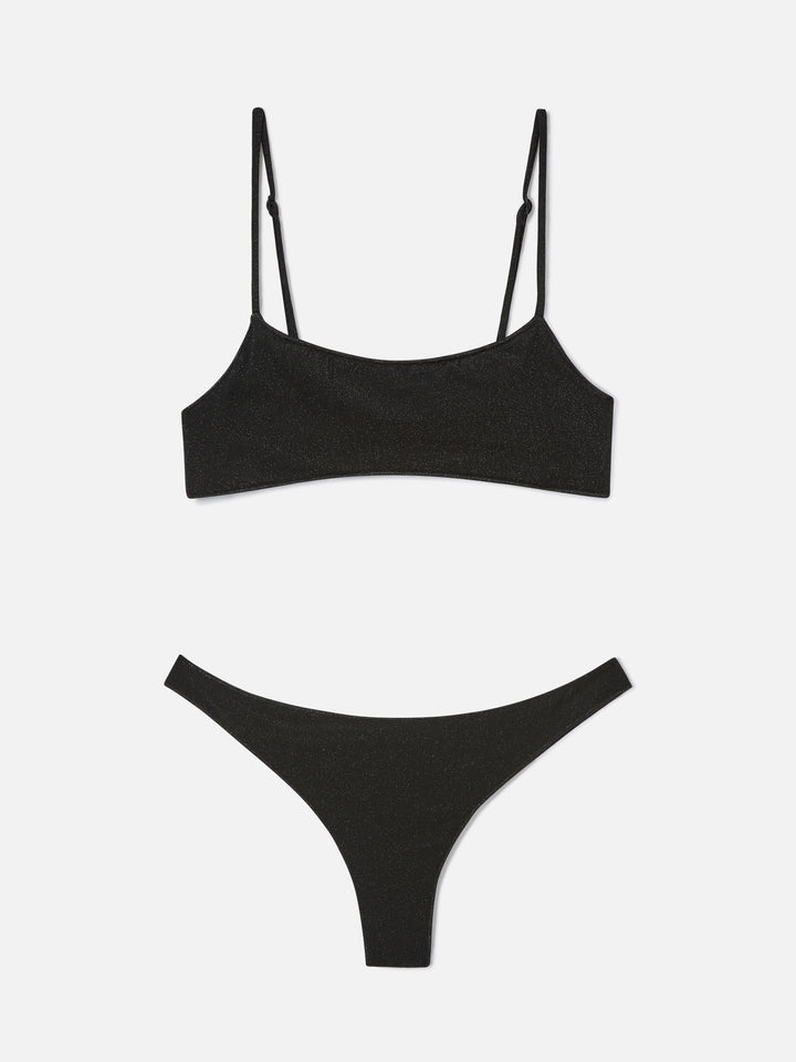 Sadie Naomi schwarzes Lurex-Bralette-Bikini 