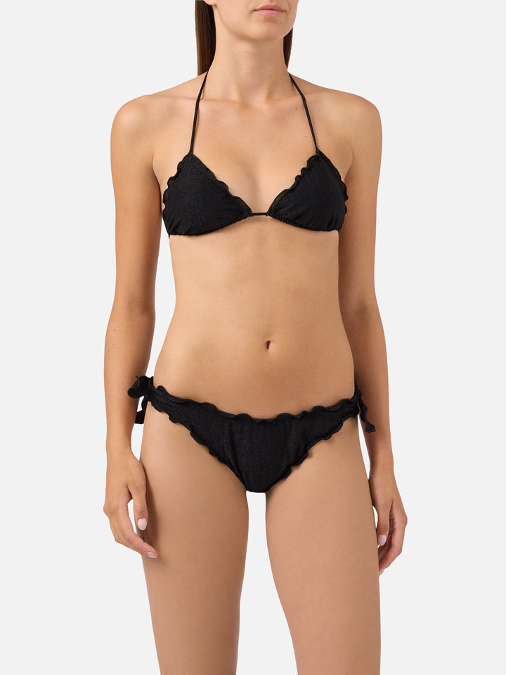 Sagittarius Moon Triangel-Bikini aus schwarzem Lurex 