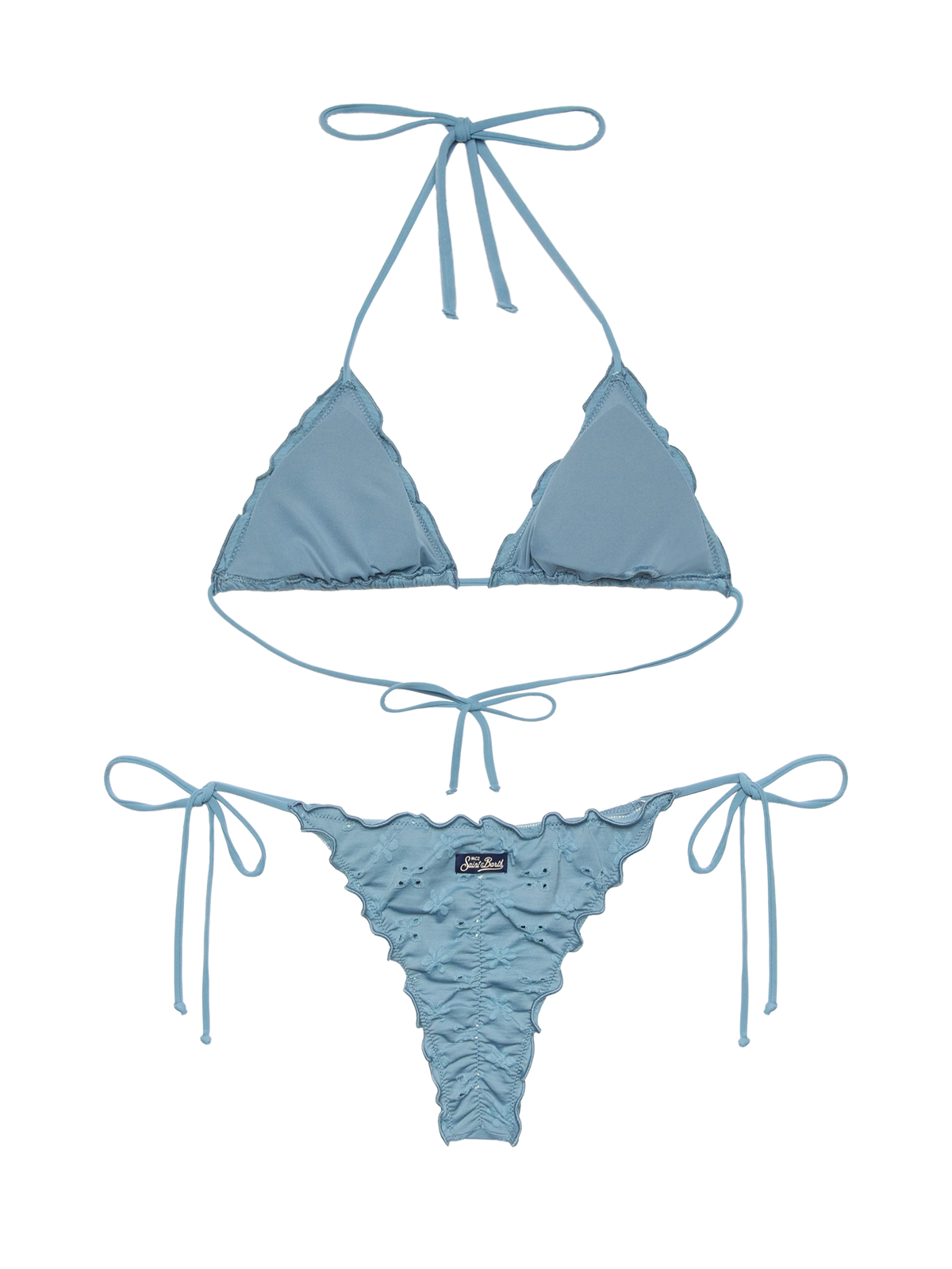 Miami Sangallo lace cheeky swim briefs - Sagittarius classic avio blue Sangallo lace triangle top - MC2 Saint Barth