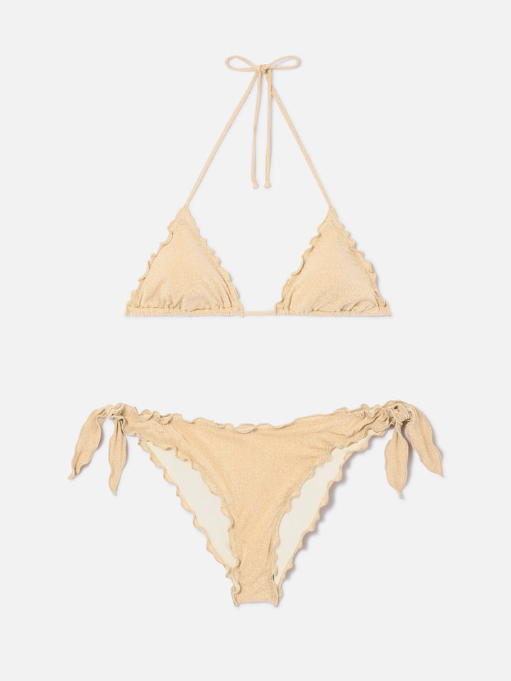 Bikini de triángulo clásico de lúrex dorado para mujer Sagittarius Moon 
