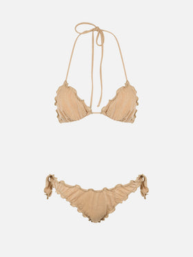 Bikini de triángulo clásico de lúrex dorado para mujer Sagittarius Moon 