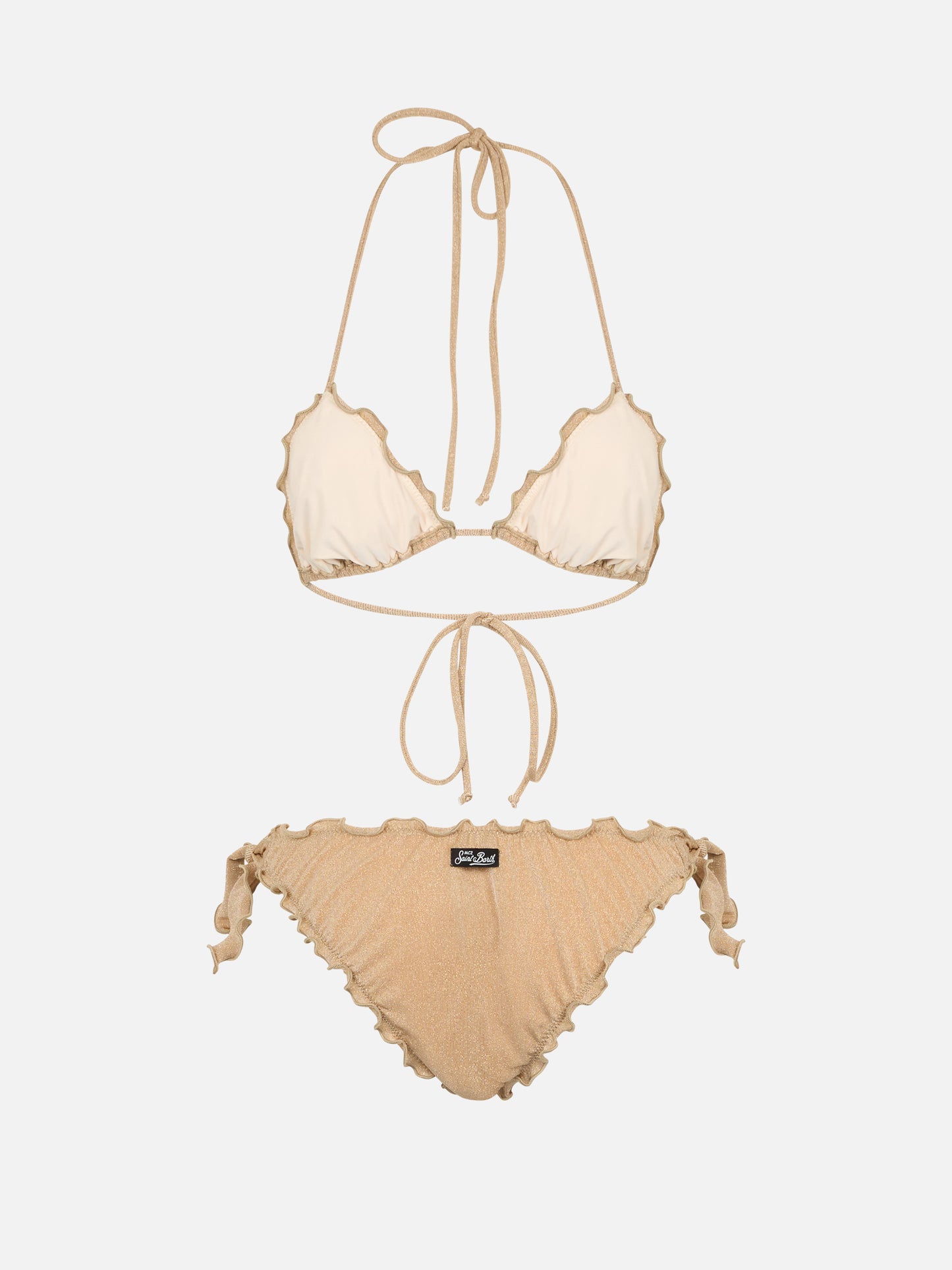 Bikini de triángulo clásico de lúrex dorado para mujer Sagittarius Moon 