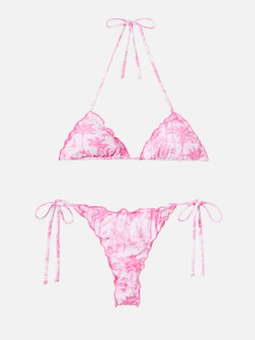 Bikini triangular clásico Sagittarius Miami con estampado Toile de Jouy 
