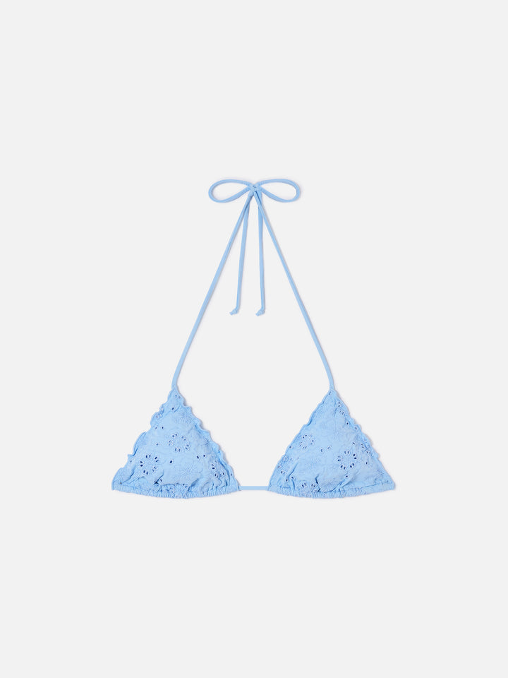 Sagittarius triangle bikini top in light blue sangallo