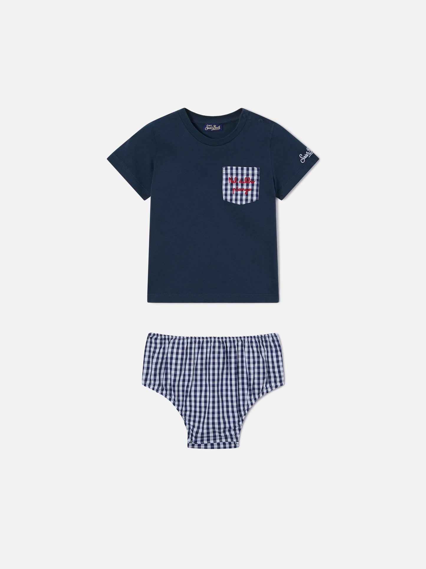 Samy t-shirt with embroidered pocket and vichy bloomer set