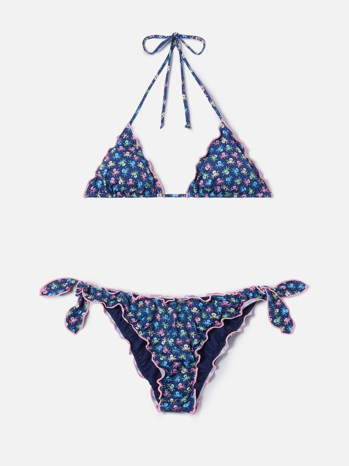 Bikini Sarius triangle in blue with all-over octopus print