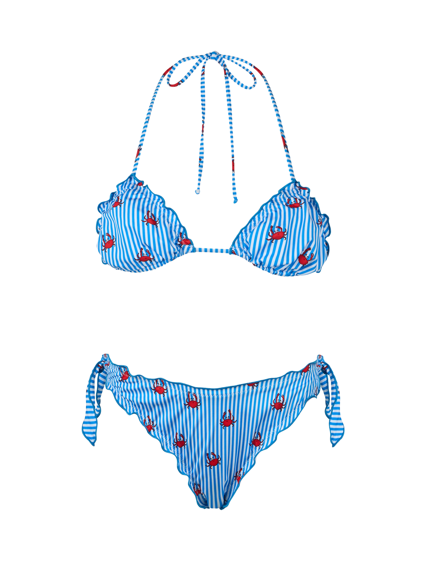 Sarius gestreifter Triangel-Bikini mit Krabbenmotiv 