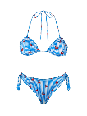Sarius gestreifter Triangel-Bikini mit Krabbenmotiv 