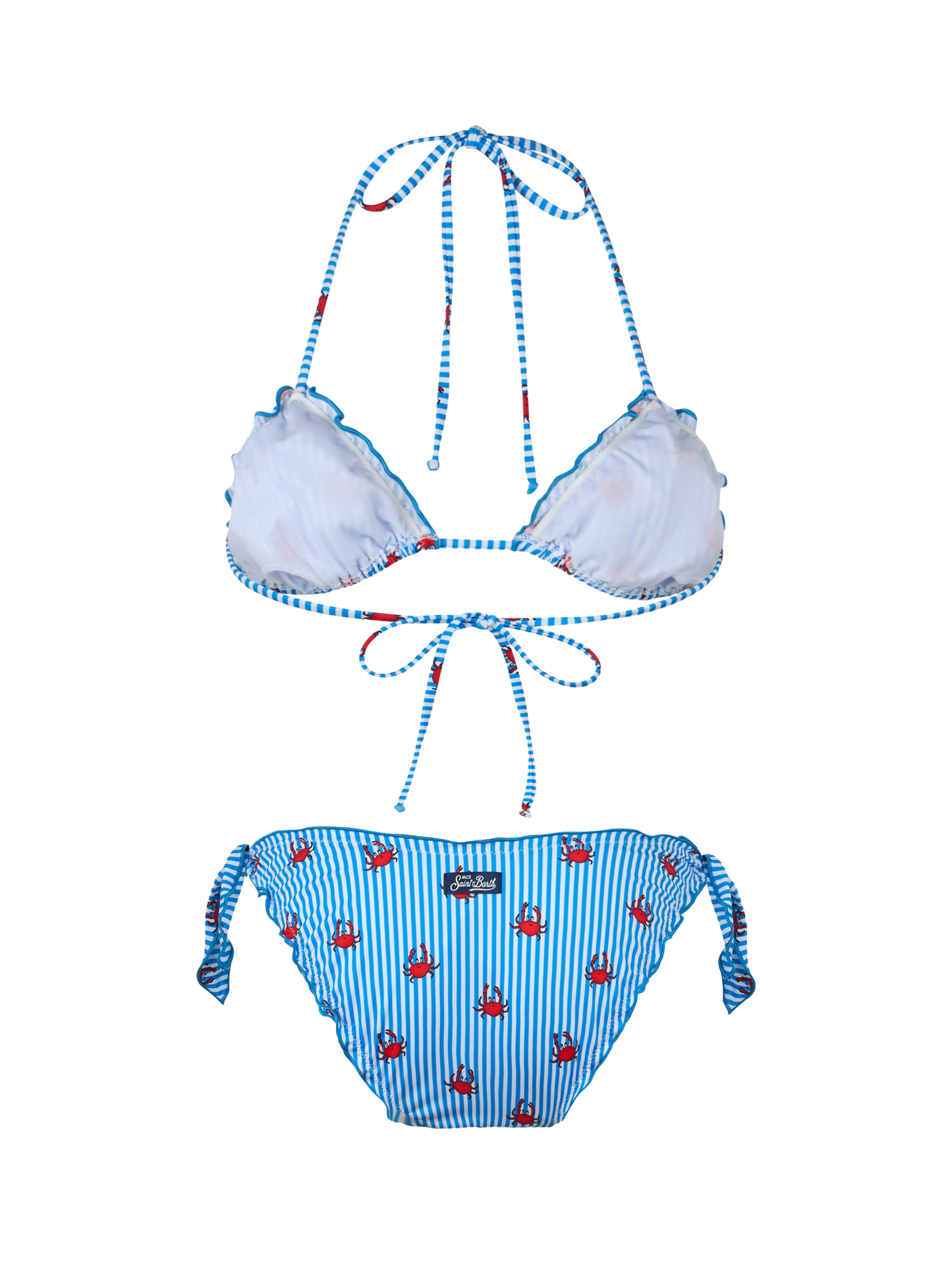 Sarius gestreifter Triangel-Bikini mit Krabbenmotiv 