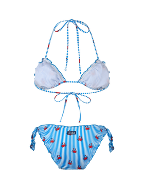Sarius gestreifter Triangel-Bikini mit Krabbenmotiv 