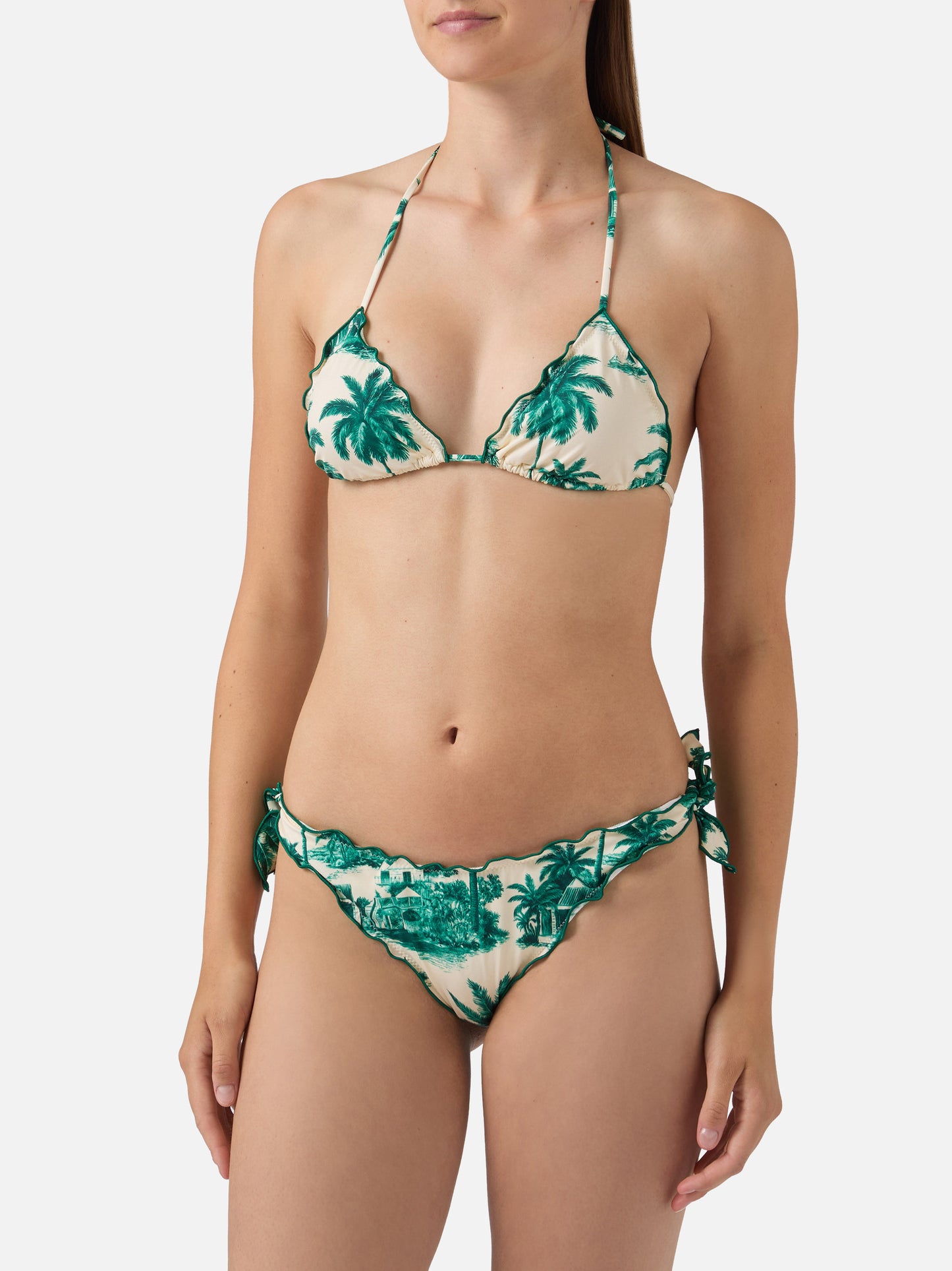 Bikini triangle Sarius avec imprimé toile de Jouy vert | Special Edition 