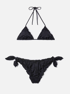 Bikini a triangolo Sarius in tessuto sangallo nero