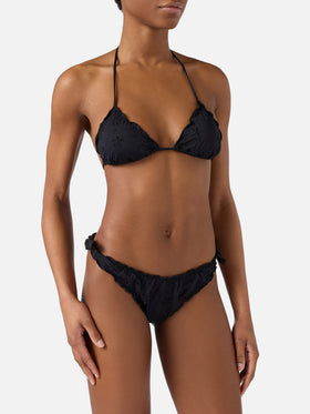 Bikini a triangolo Sarius in tessuto sangallo nero