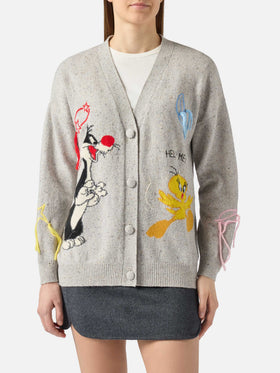 Sasi Strickjacke aus Donegal-Wollmischung mit Titti e Silvestro Jacquardmuster | WARNER BROS. SPECIAL EDITION