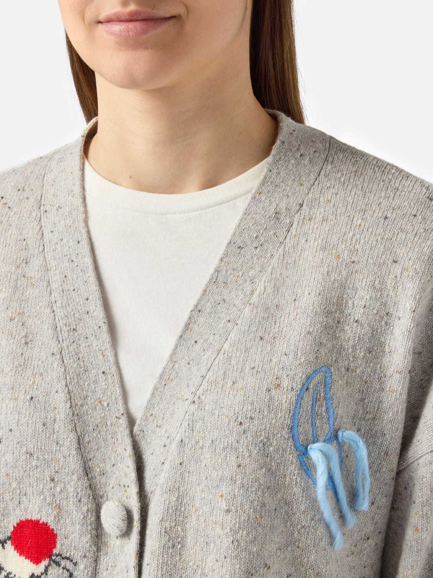 Sasi Strickjacke aus Donegal-Wollmischung mit Titti e Silvestro Jacquardmuster | WARNER BROS. SPECIAL EDITION