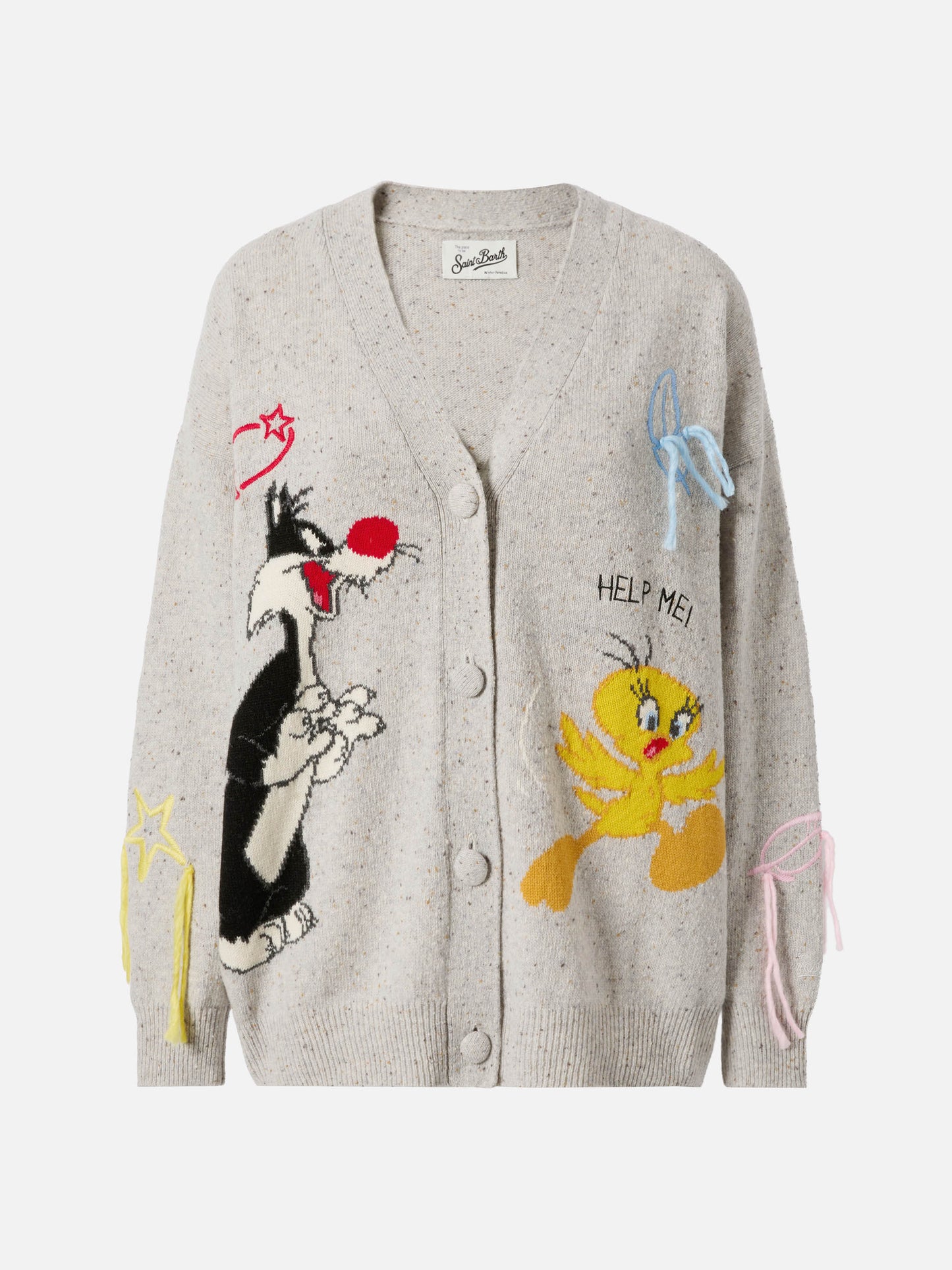 Sasi Strickjacke aus Donegal-Wollmischung mit Titti e Silvestro Jacquardmuster | WARNER BROS. SPECIAL EDITION