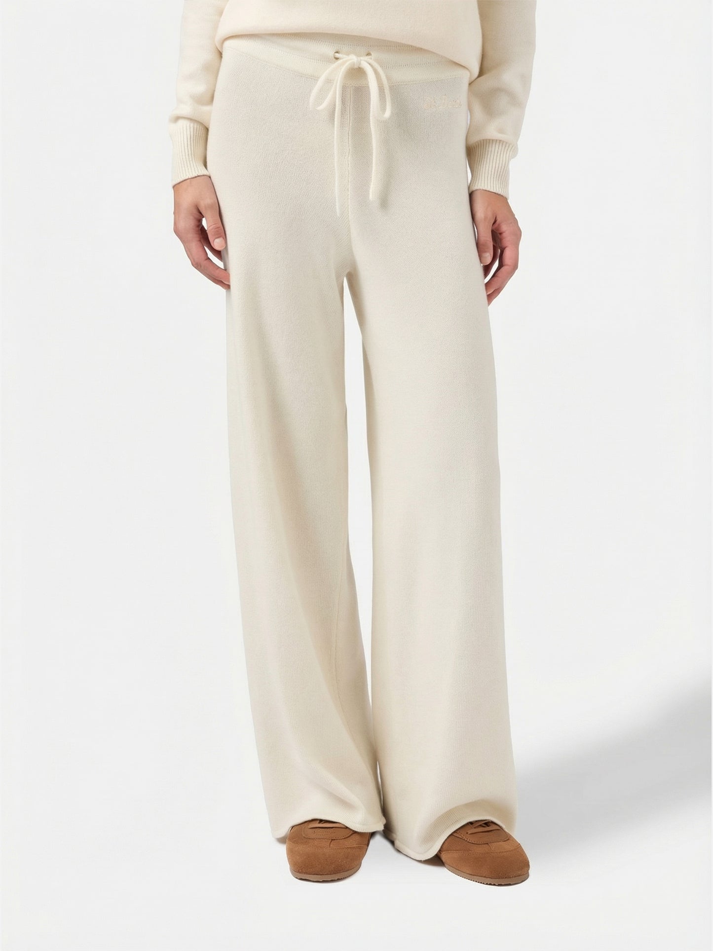 Palazzo-Hose aus cremeweißer Kaschmirmischung für Damen