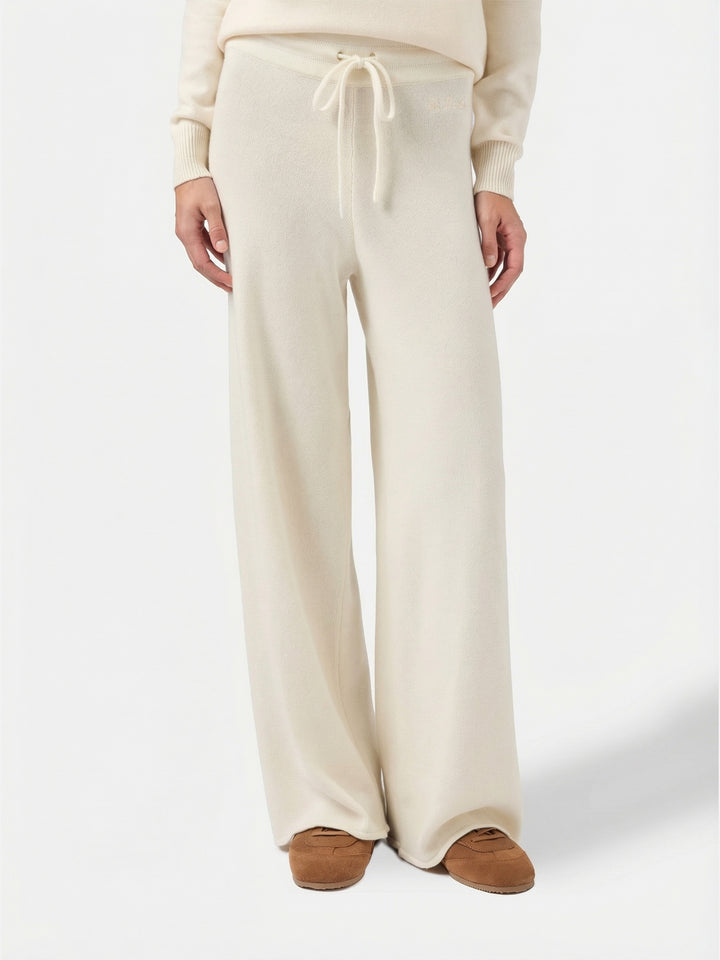Palazzo-Hose aus cremeweißer Kaschmirmischung für Damen