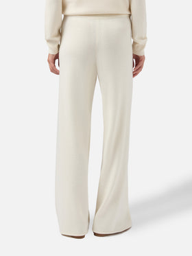 Palazzo-Hose aus cremeweißer Kaschmirmischung für Damen