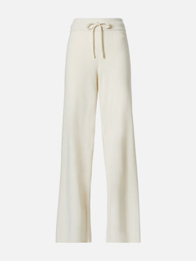 Palazzo-Hose aus cremeweißer Kaschmirmischung für Damen