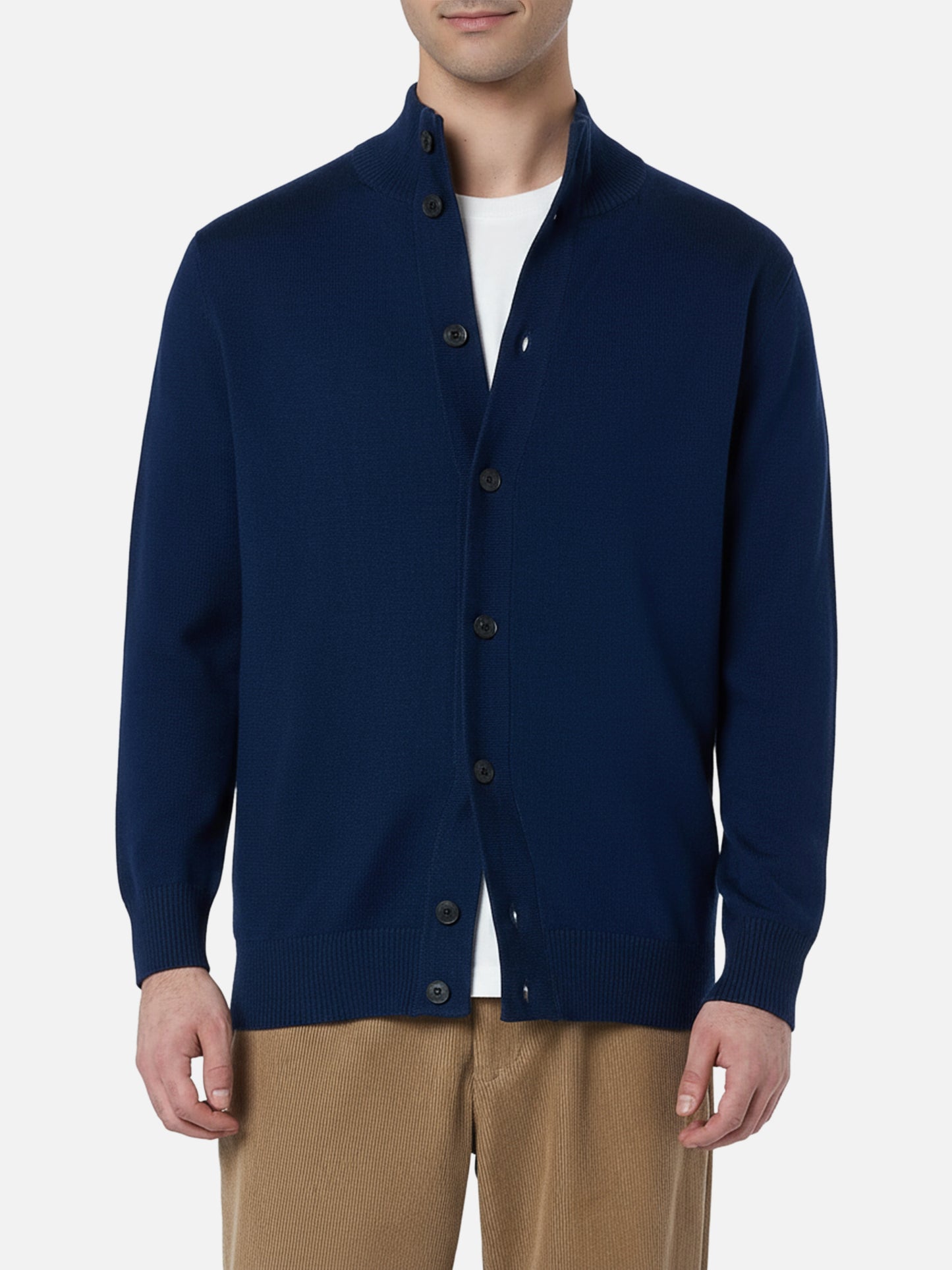 Herren-Cardigan Savile aus marineblauer Merinowolle 