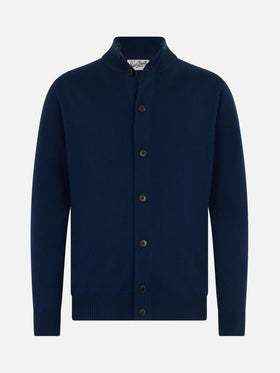 Herren-Cardigan Savile aus marineblauer Merinowolle 