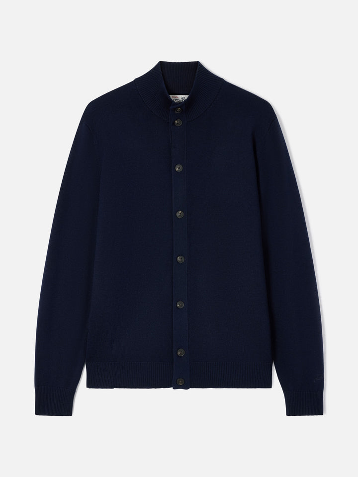 Cardigan Savile en bleu marine blue Merino 