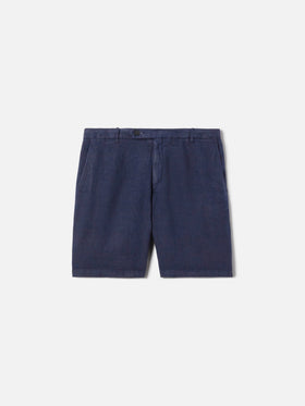 Bermuda Sebastian in puro lino blu navy