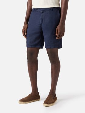 Bermuda Sebastian in puro lino blu navy