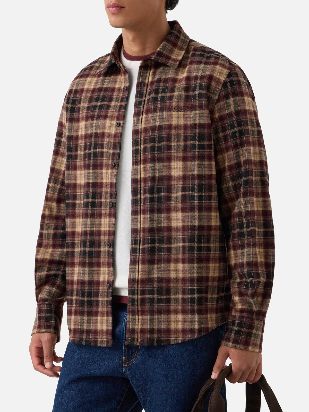 Brown Seefeld flannel shirt with back Après Ski Habitué embroidery