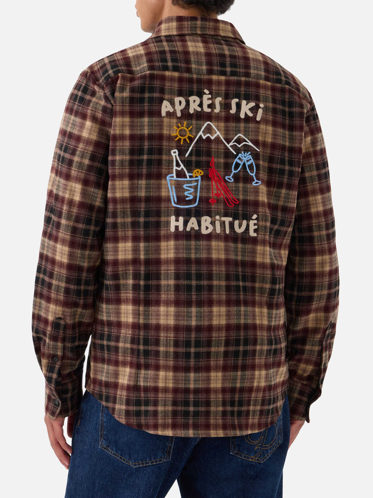 Brown Seefeld flannel shirt with back Après Ski Habitué embroidery