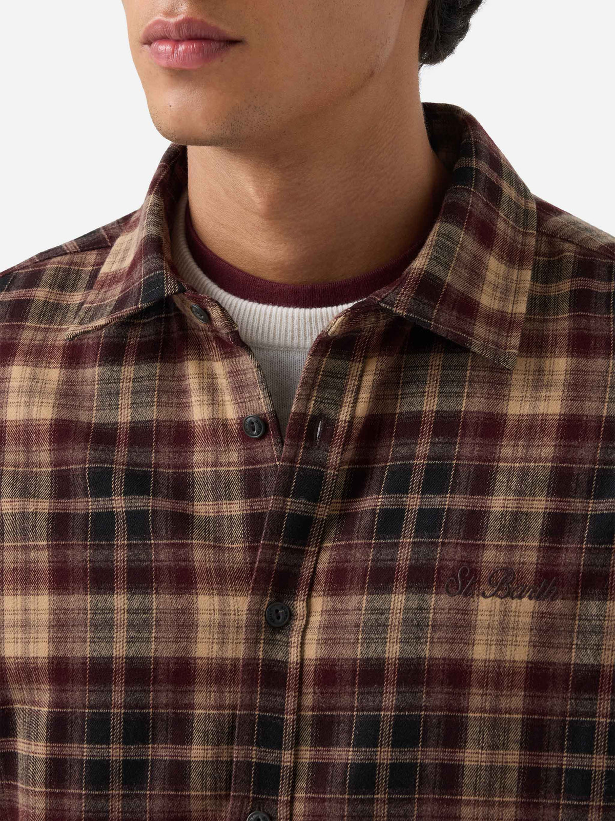 Brown Seefeld flannel shirt with back Après Ski Habitué embroidery