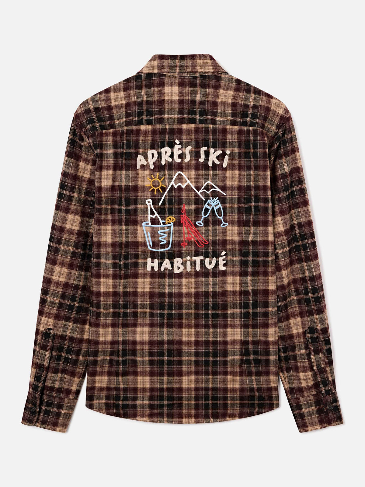 Brown Seefeld flannel shirt with back Après Ski Habitué embroidery